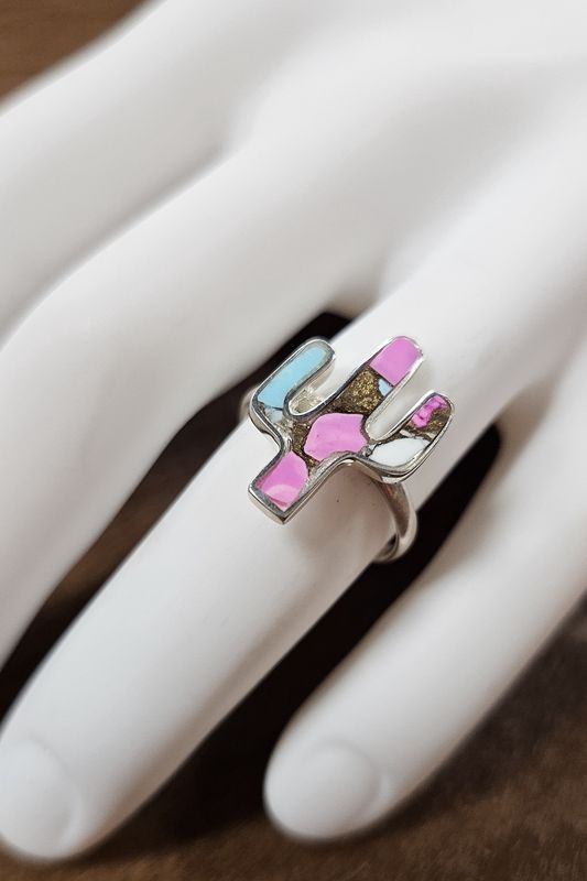 Sterling Silver Cotton Candy Turquoise Cactus Ring