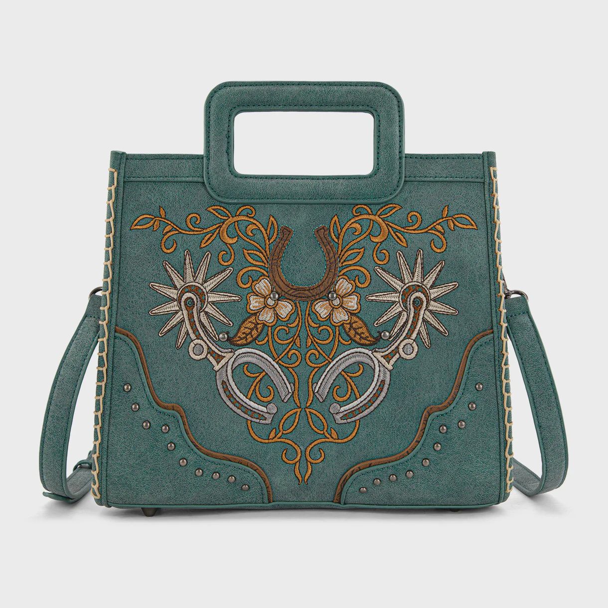 Embroidered Top Handle Crossbody Tote