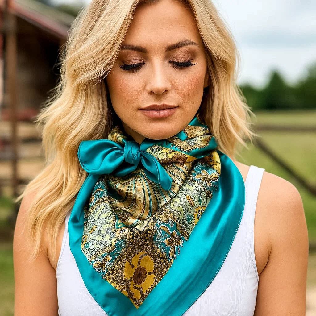 Teal Tone Paisley Wild Rag  Scarf