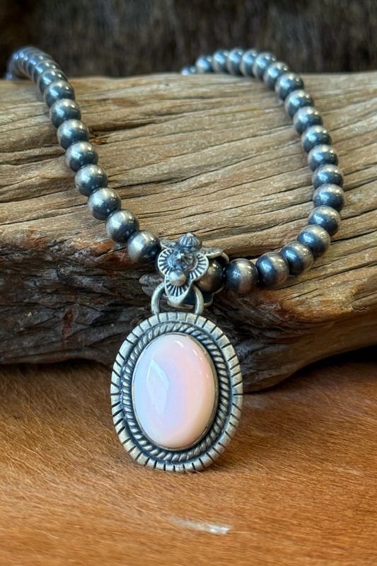 Pink Stone Silver Pendant