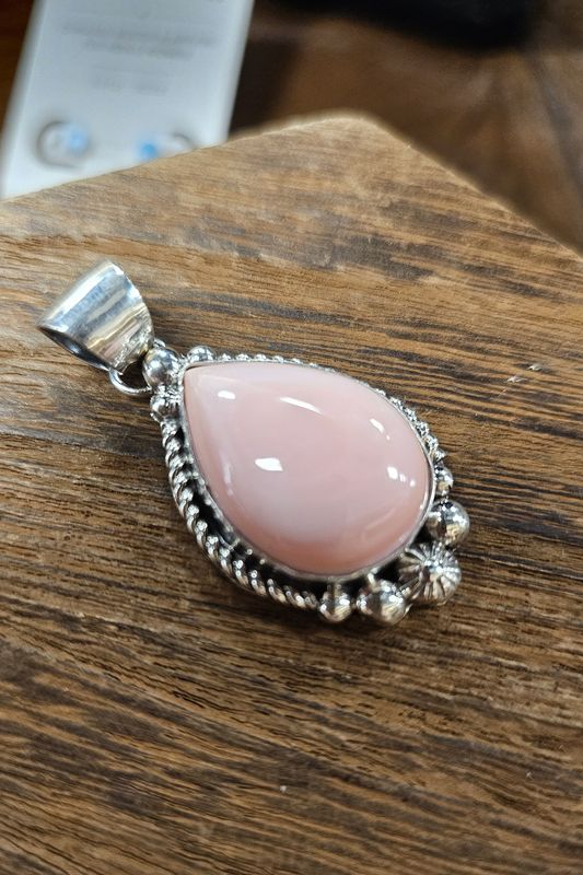 Pink Teardrop Stone &amp; Silver Pendant