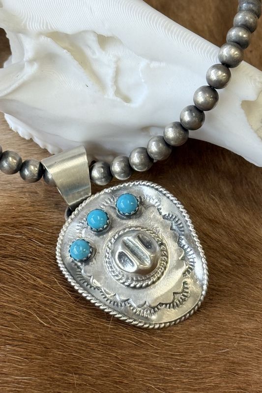 Silver Cowboy Hat Pendant with Turquoise