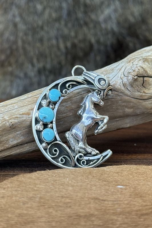 Silver &amp; Turquoise Horse Moon Pendant