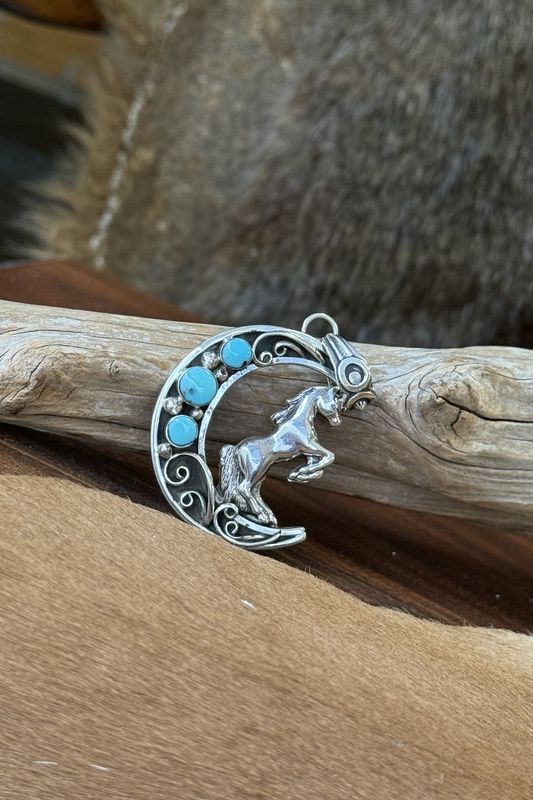 Silver &amp; Turquoise Horse Moon Pendant