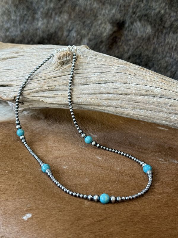 18" Turquoise &amp; Silver Navajo Pearl Necklace
