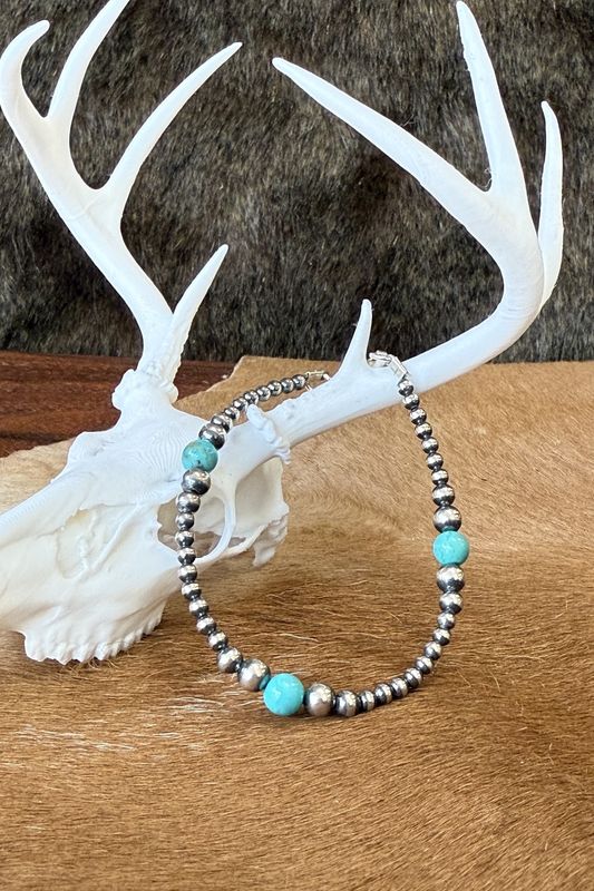 Turquoise &amp; Silver Navajo Pearl Bracelet