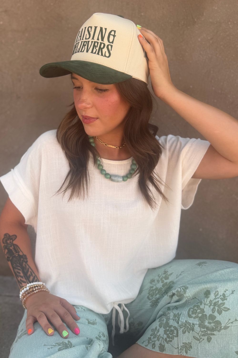 Raising Believers Suede Trucker Hat - Olive