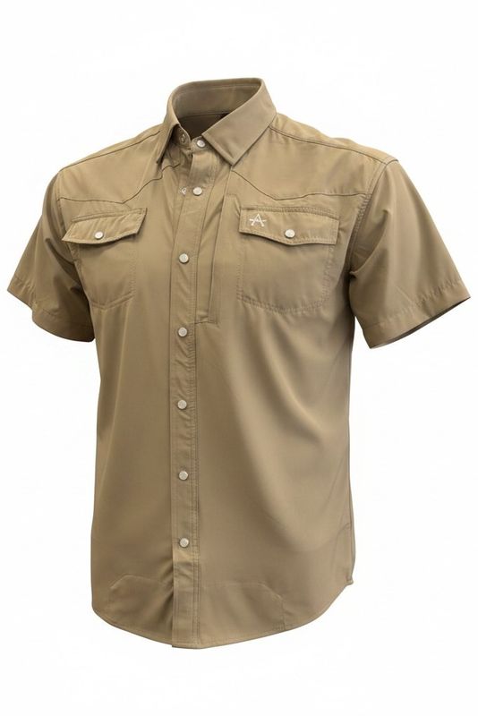 Arrowhead Ranch Performance Pearl Snap - Short Sleeve  - Khaki