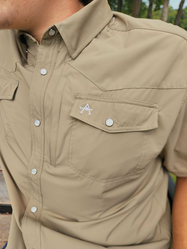 Arrowhead Ranch Performance Pearl Snap - Short Sleeve  - Khaki