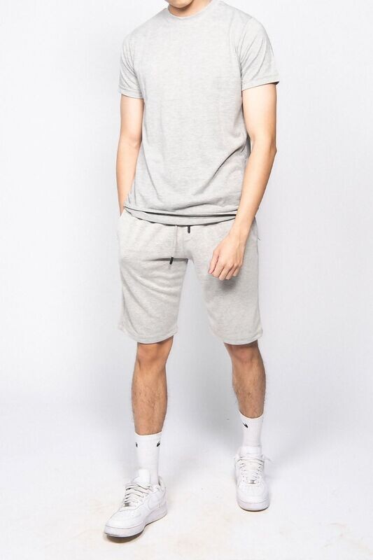 GREY MUSCLE FIT ZIP POCKET SHORTS SET