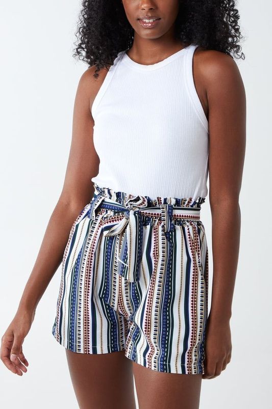 STRIPE BELTED SHORTS