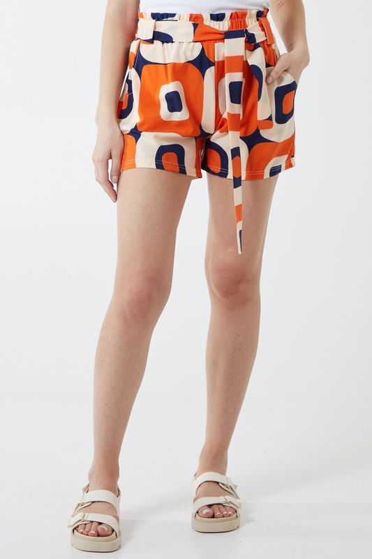 ABSTRACT BELTED SHORTS