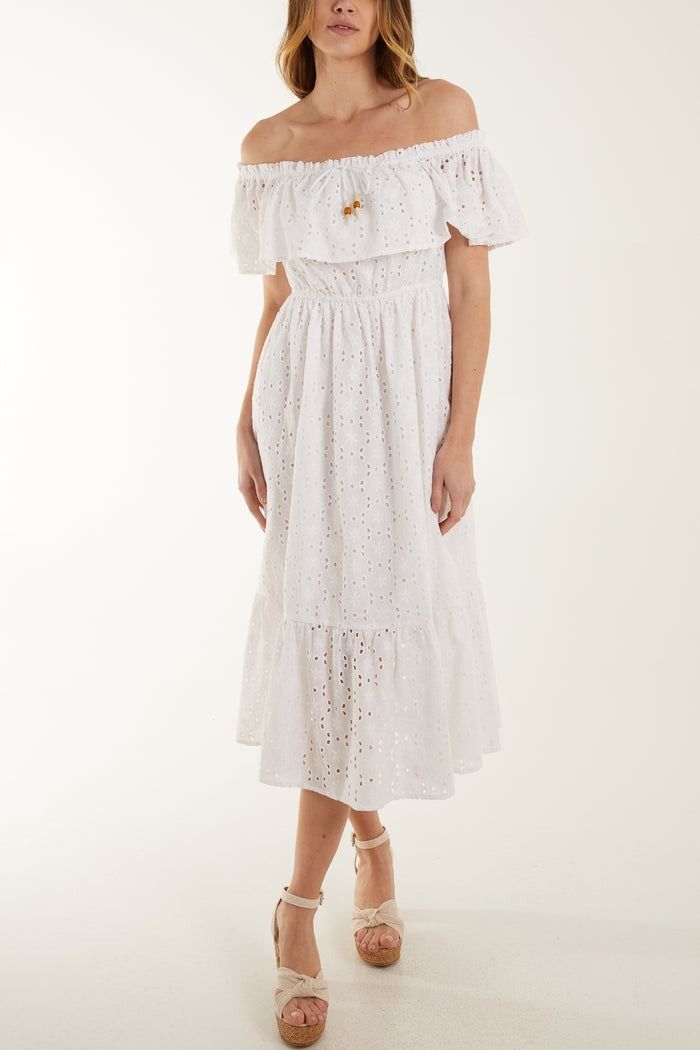BARDOT BEADED BRODERIE ANGLAISE MIDI DRESS