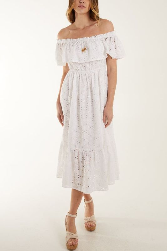 BARDOT BEADED BRODERIE ANGLAISE MIDI DRESS
