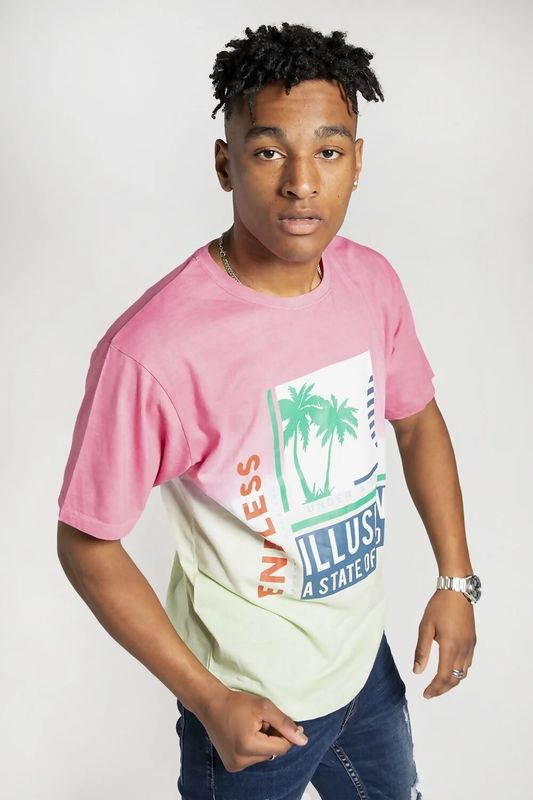 PINK AND GREEN GRAPHICS SLOGAN T-SHIRT
