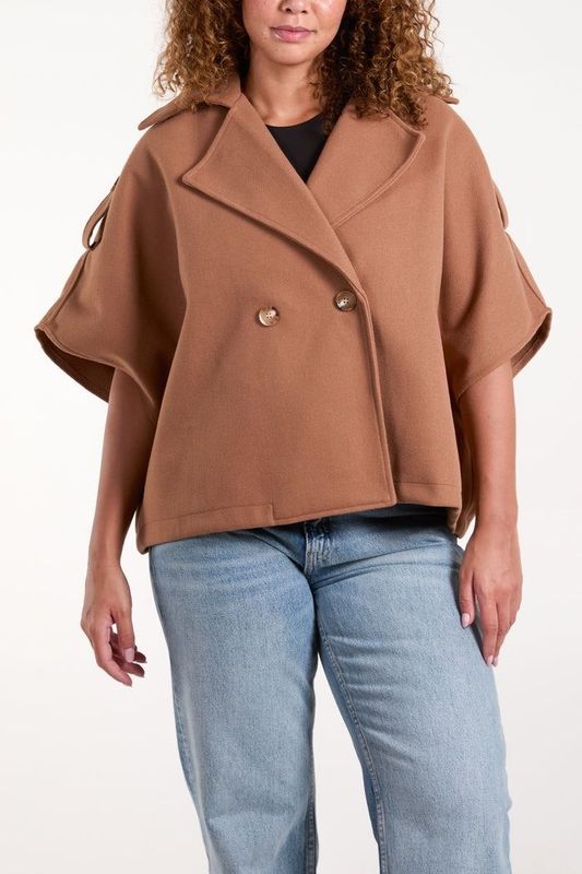 DOUBLE BREASTED LAPEL SHORT CAPE