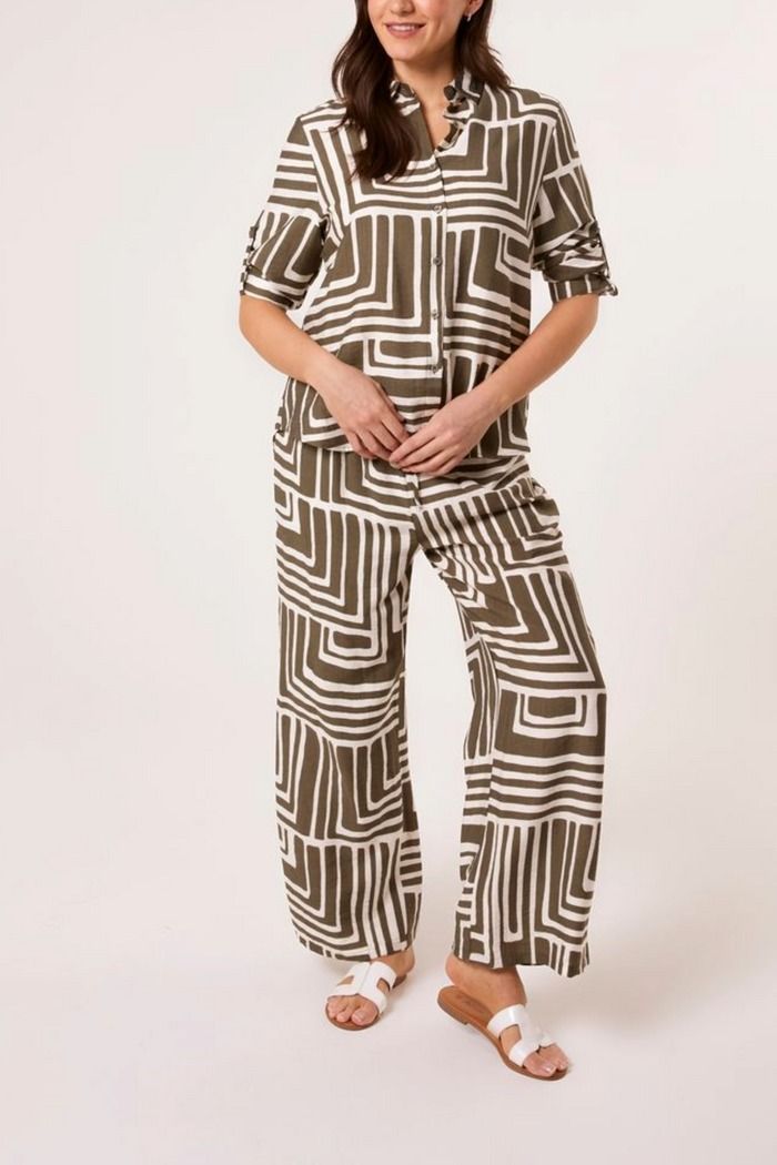 GEOMETRIC PRINT SHIRT & TROUSER CO-ORD SET
