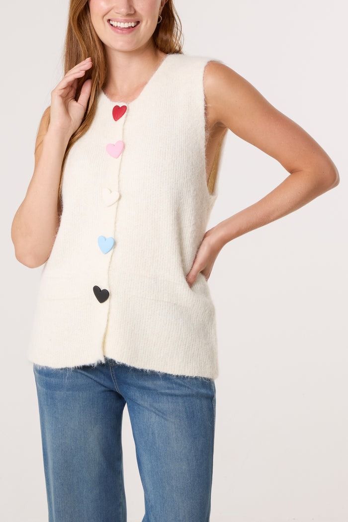 COLOURFUL HEART BUTTON KNIT  VEST
