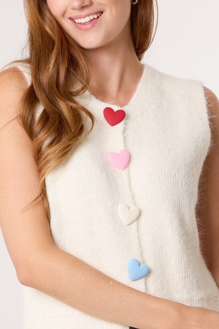 COLOURFUL HEART BUTTON KNIT  VEST