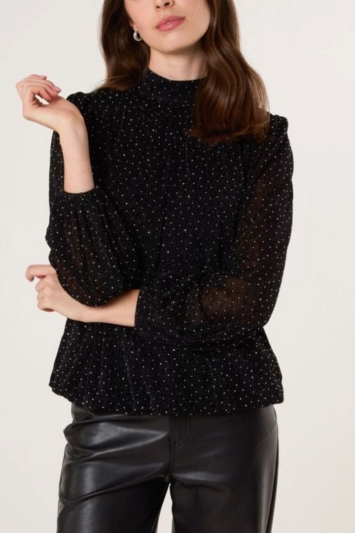 DIAMANTE SHOULDER PAD PUFFBALL TOP