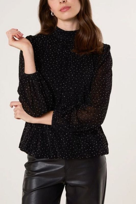 DIAMANTE SHOULDER PAD PUFFBALL TOP