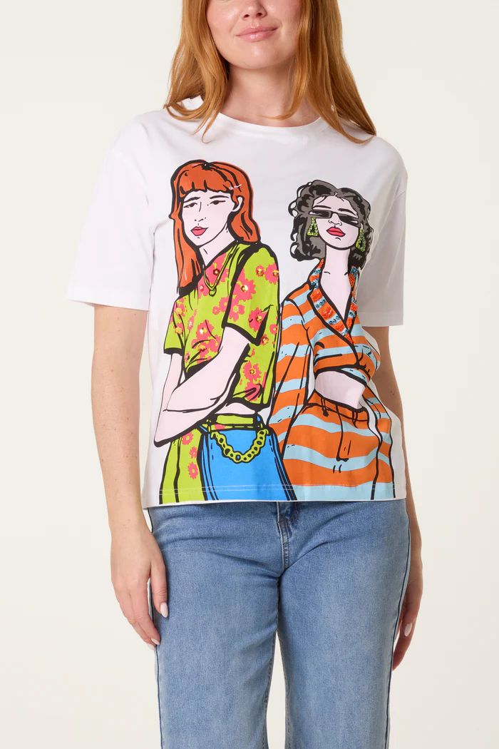 COLOURFUL GIRLS GRAPHIC ILLUSTRATION T-SHIRT