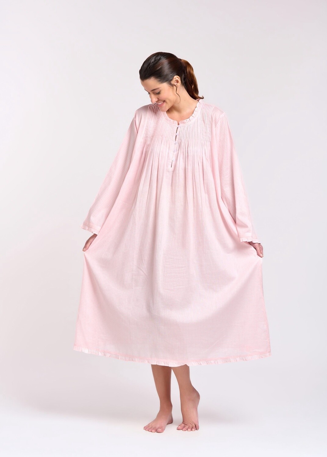 Nightwear - LONG Sleeve Pink Gingham, Size: Medium