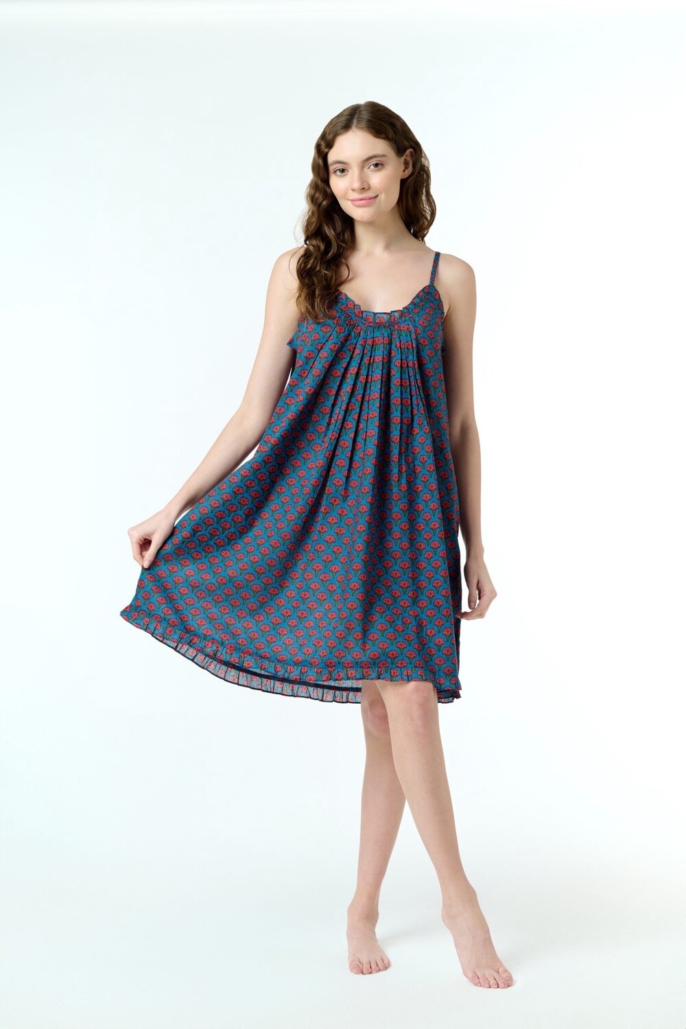 Dress - SHORT - Cotton, Style: Navy Burgundy Flowers, Size: XS