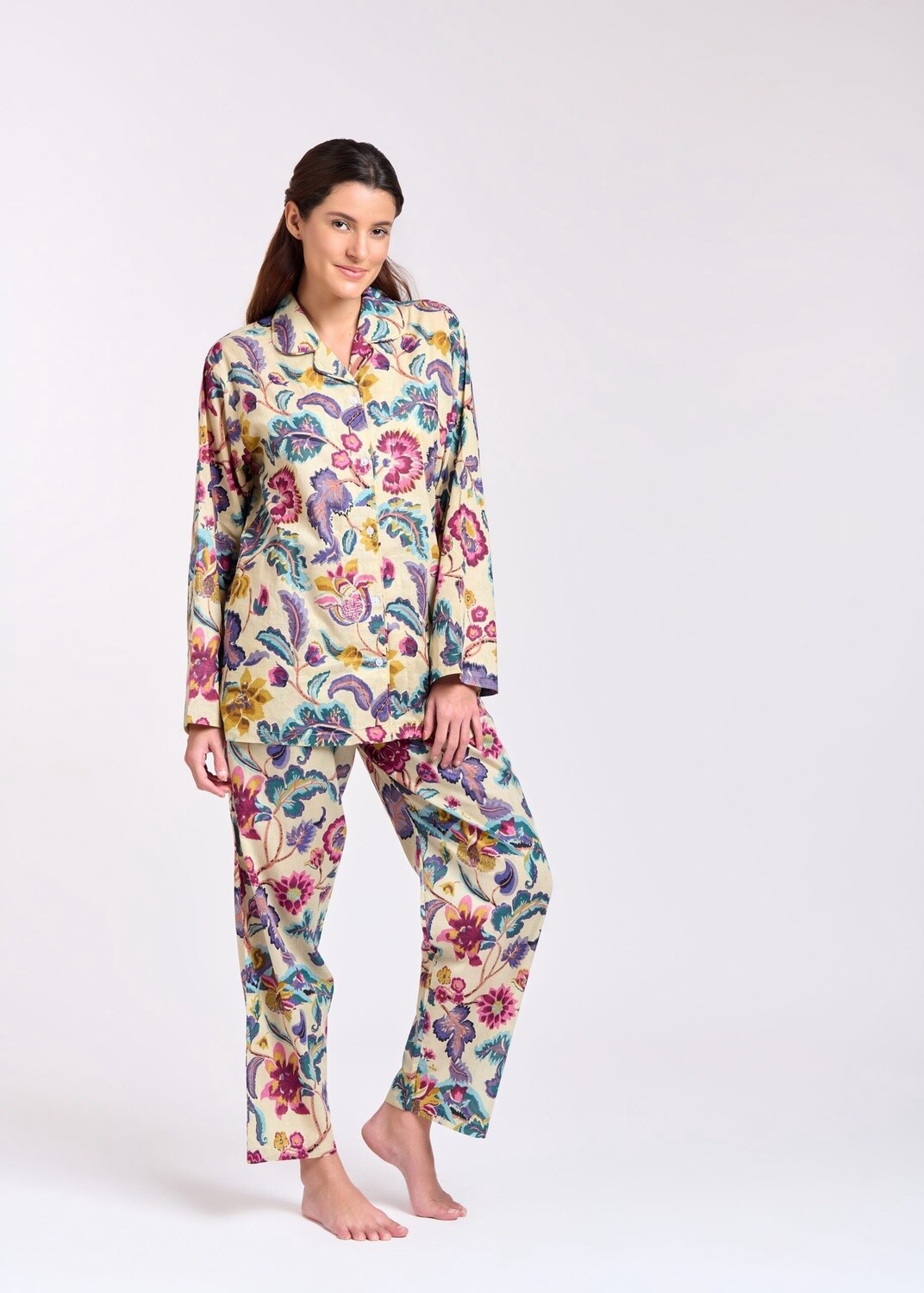 Nightwear - LONG Sleeve Pyjama Set, Style: Purple Floral, Size: XS