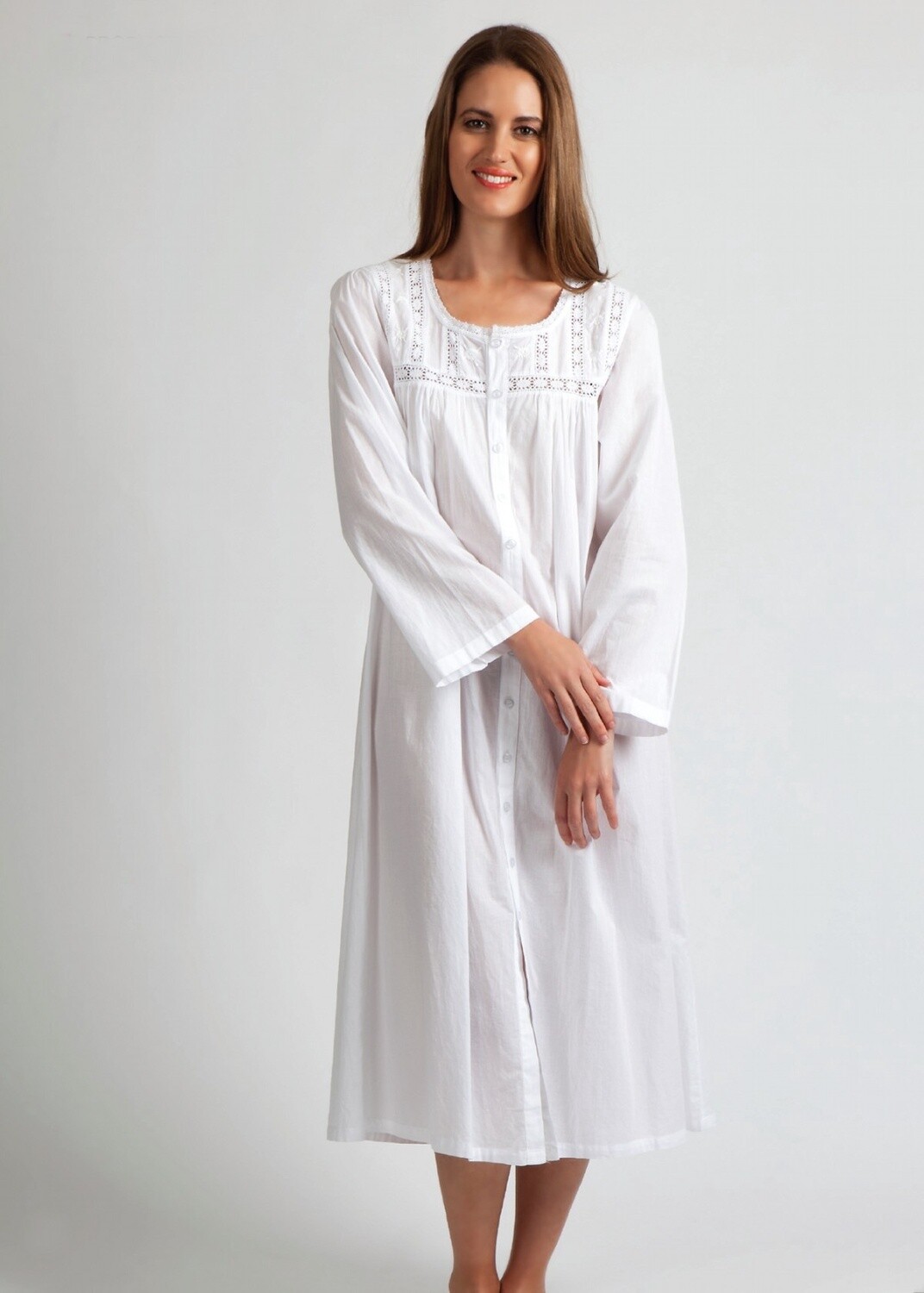 Nightwear White Long Sleeve open button, Size: XS