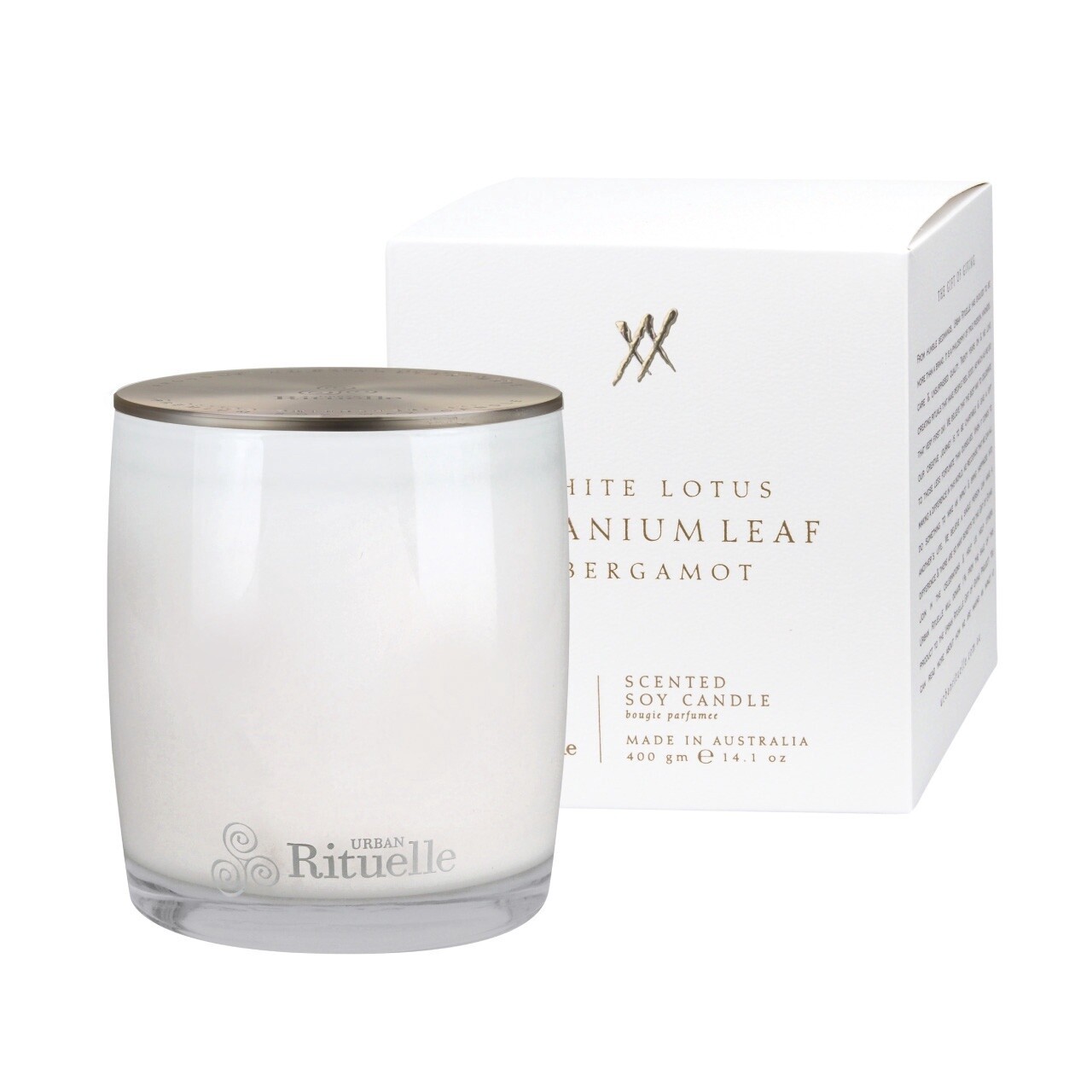 CANDLE Scented - Large 400g, Scent: WhiteLotus Geranium
