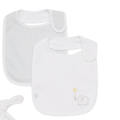 Bib 2pk White Elephant/Stripe - Marquise