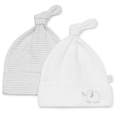 Beanie 2pk White\Grey stripe elephant - Marquise