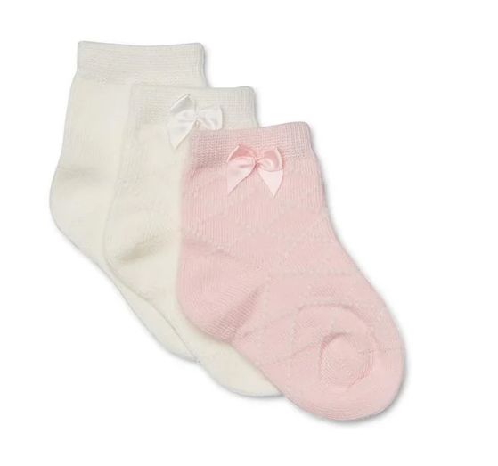 Socks 3 pairs pink/cream with bow - Marquise, Size: 1 - 2