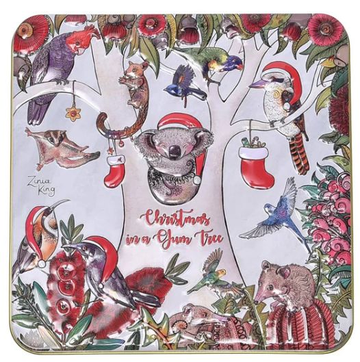 Banksia Christmas in a Gum Tree embossed Tin - Jersey Caramels