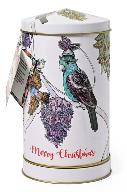 Banksia Aussie Birds and Flora Embossed Musical Xmas Tin - milk chocolate coated almonds