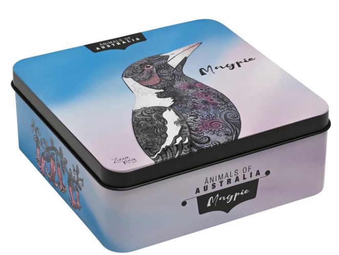 Animals of Australia &quot;Magpie&quot; Embossed Tin - Lemon Myrtle Butter Finger Biscuits