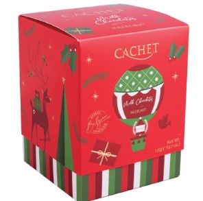 Cachet Santas Air Balloon Cube Gift Box - Milk Choc with Hazelnuts