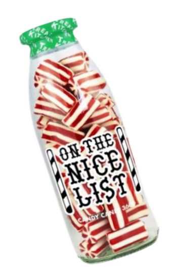 Treat Kitchen Xmas Message Bottle Nice List - candy canes