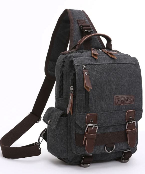 Bag - Men's Backpack Black Canvas - Single Strap Sling