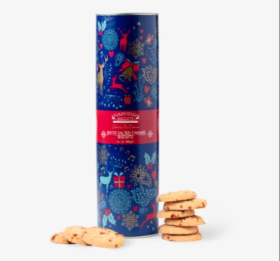 Farmhouse Giant Festive Blue Xmas Tube - Salted Caramel Biscuits
