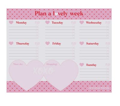 Weekly Planner Pad, Pattern: Hearts