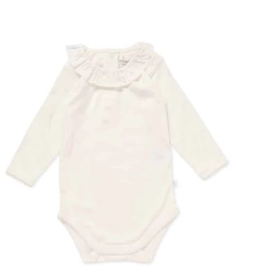 Bodysuit Longsleeve- Woven Collar with pink flowers