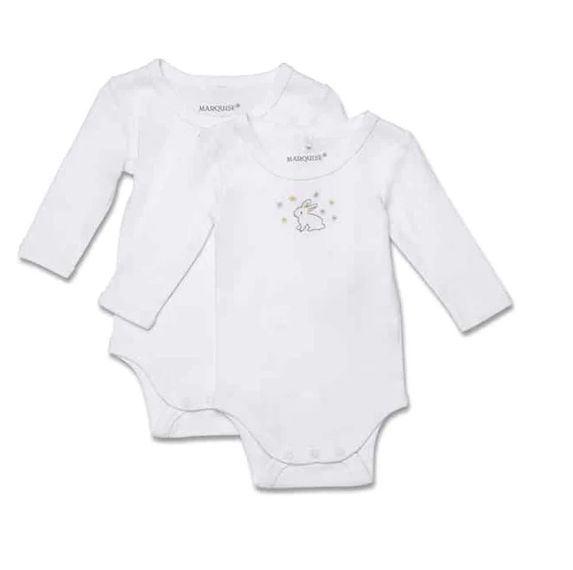 Bodysuit 2pk - Bunny white - Marquise long sleeve, Size: 0000