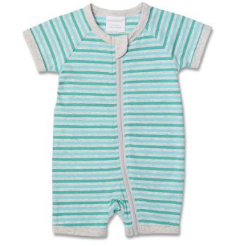 Romper short sleeve zip - green stripe - Marquise