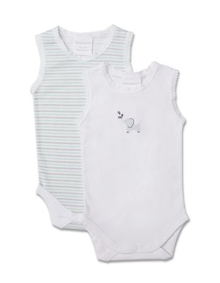 Bodysuit sleeveless - 2pk White/Green Elephant