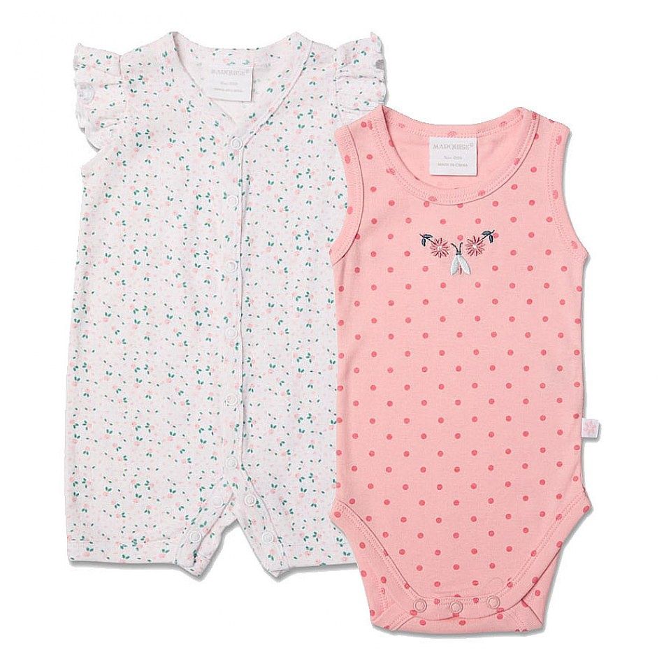 Bodysuit sleeveless - 2pk pink dots &amp; flowers, Size: 000, Colour: Pink