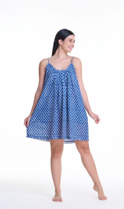 Dress - SHORT - Blue Geo, Colour: Blue Geo, Size: XS