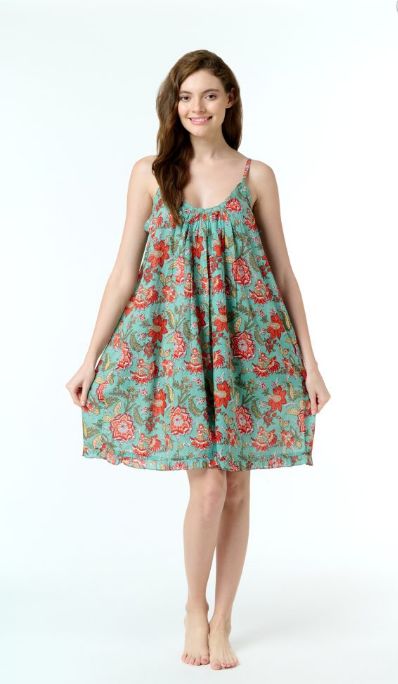 Dress - SHORT - Green Red Flowers, Colour: Green Red Flowers, Size: XS
