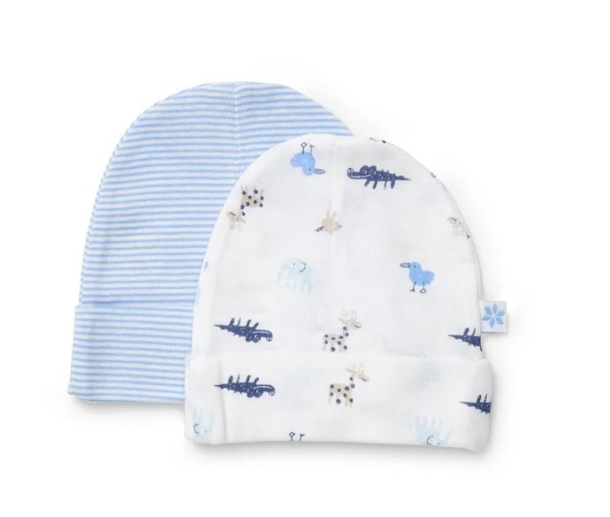 Beanie - 2pk Animals/Blue stripe - Marquise, Colour: Animals/Stripe, Size: Medium
